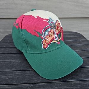 Vintage Seattle Sonics Splash Snapback Hat Cap Mitchell & Ness Embroidered Wool